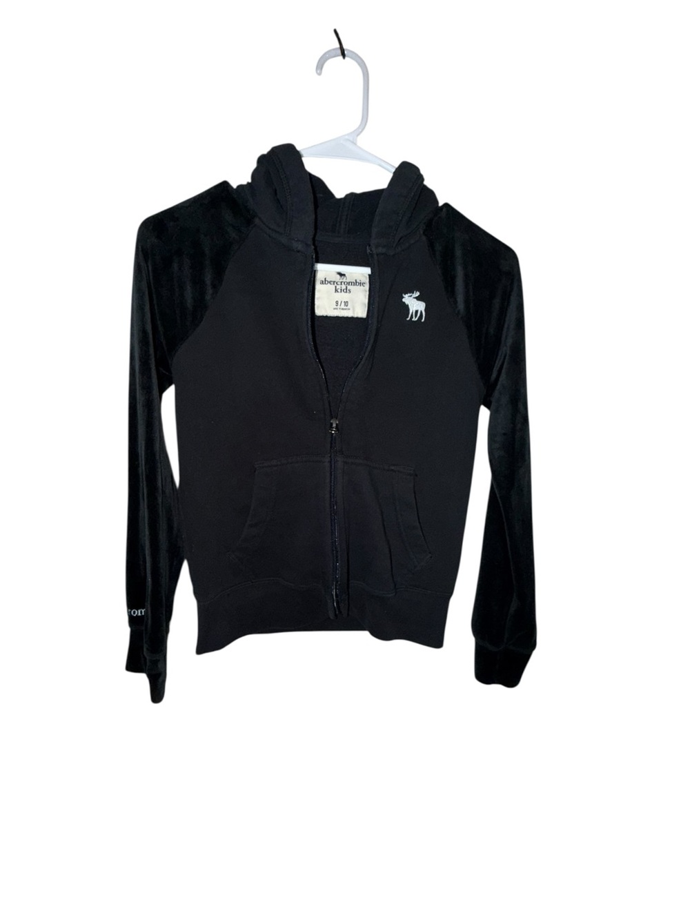 abercrombie kids Black Zip Hoodie with Velvet Sleeves